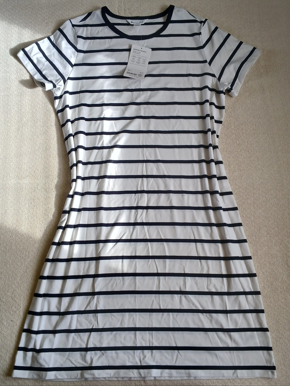 athleta ♡ essential tee dress striped large white blue cotton